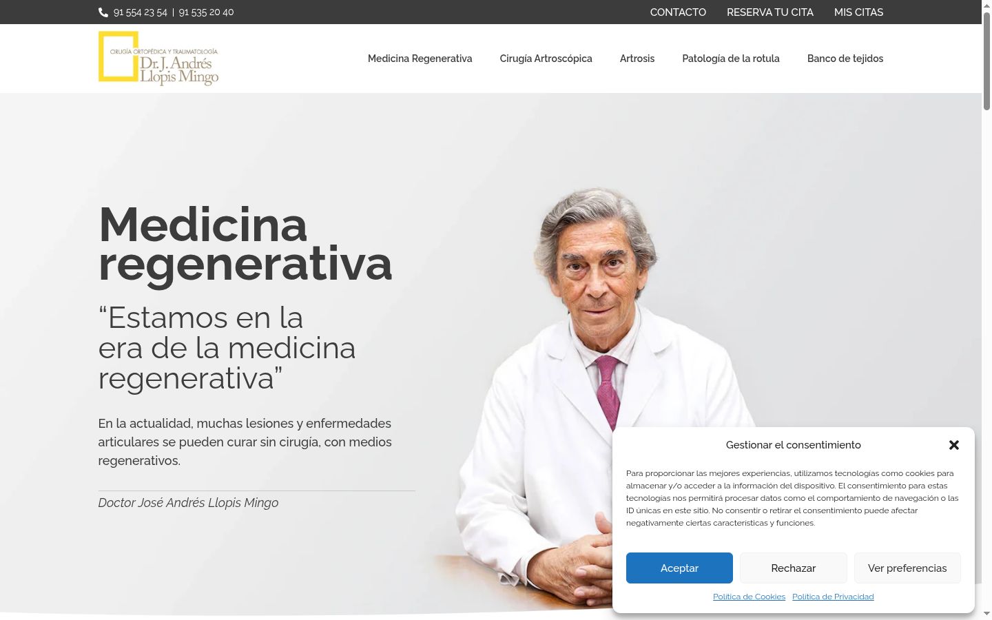 Captura de ecrã do banner de consentimento apresentado antes de qualquer interação