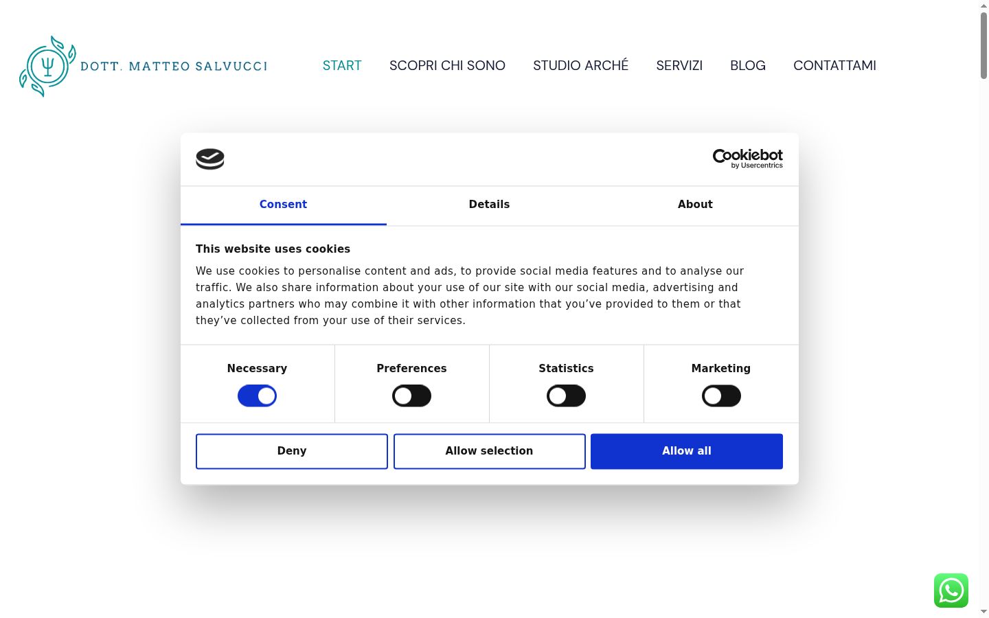 Screenshot del banner di consenso mostrato prima di qualsiasi interazione