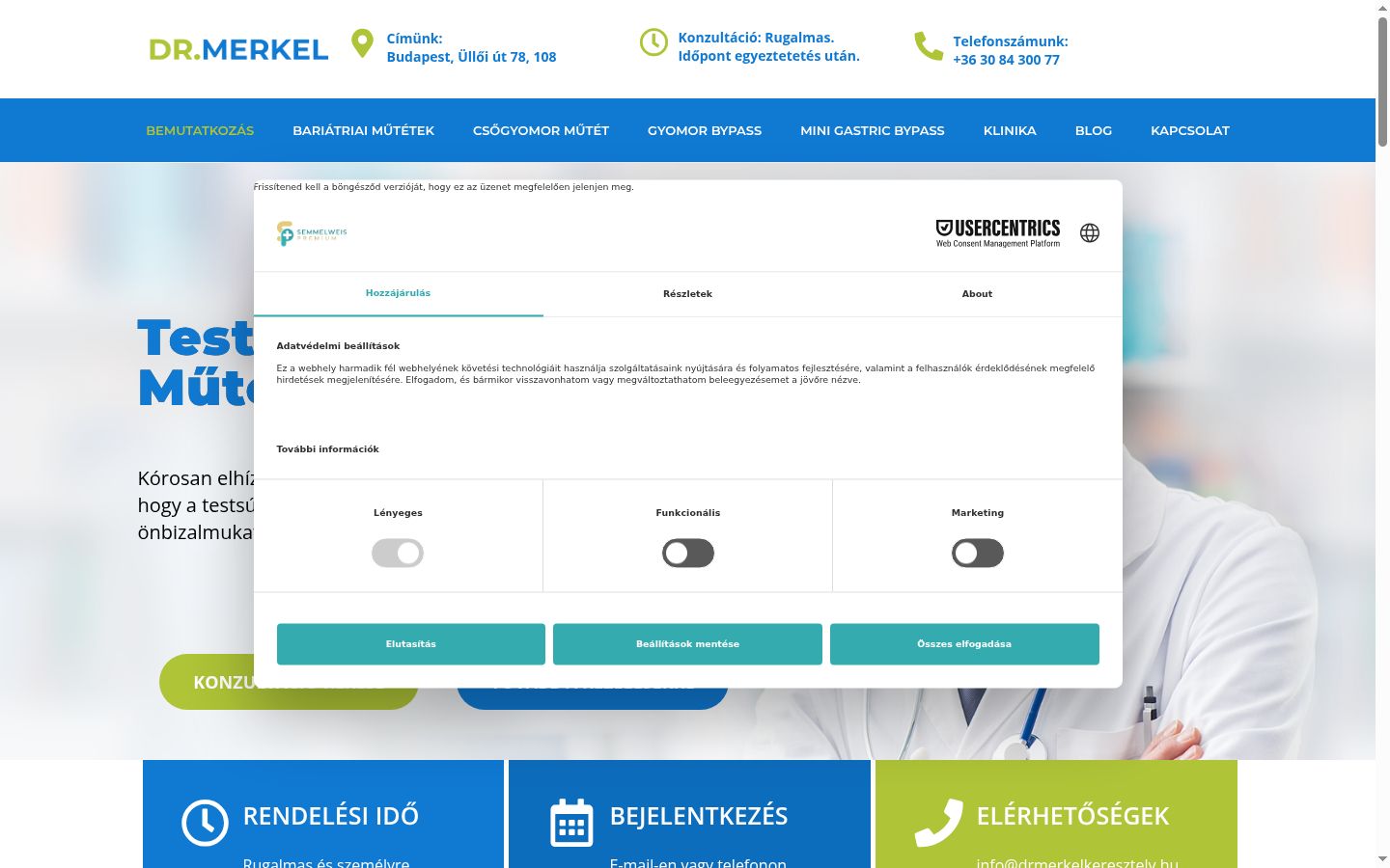 Képernyőkép a bármilyen interakció előtt megjelenő hozzájárulási bannerről
