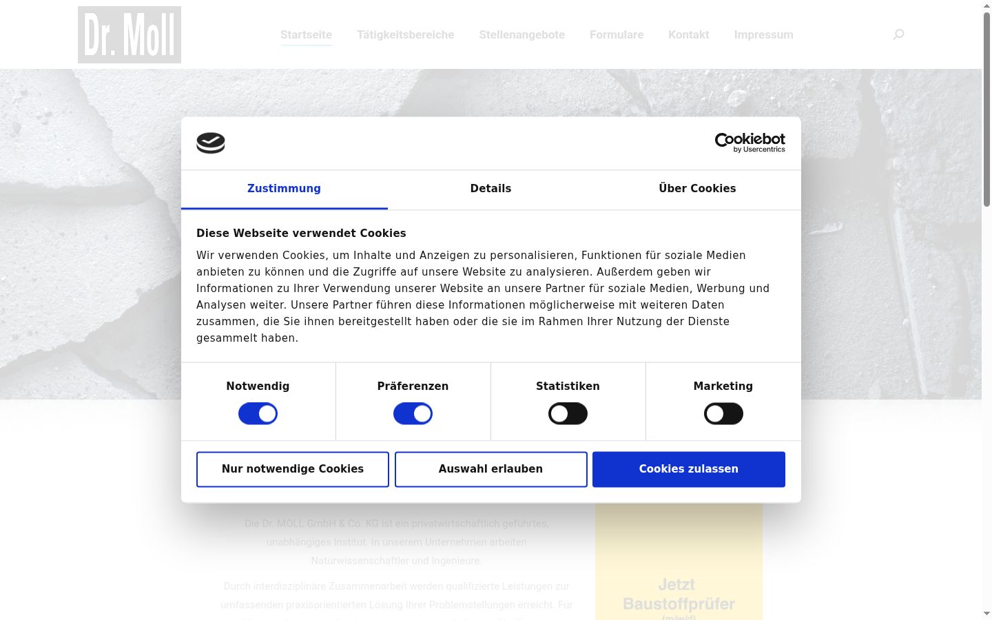 Captura de ecrã do banner de consentimento apresentado antes de qualquer interação