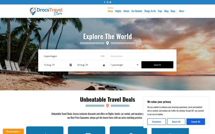 Screenshot of drocstravelstore.com