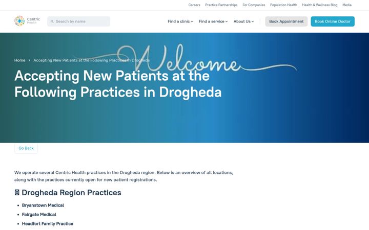 Ekraanipilt saidist droghedamedical.ie
