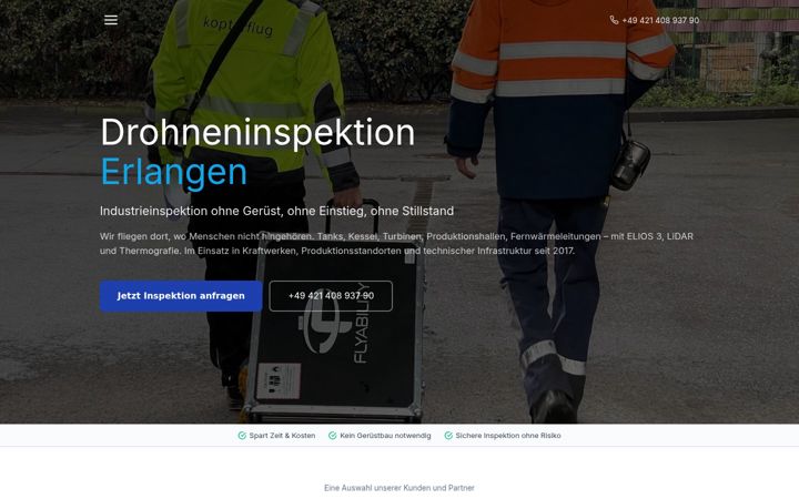 Kuvakaappaus sivustosta drohne-erlangen.de