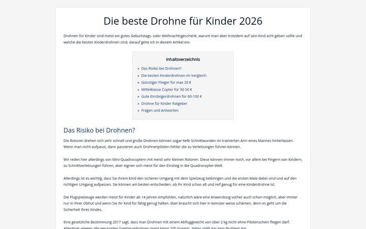 Kuvakaappaus sivustosta drohne-fuer-kinder.de