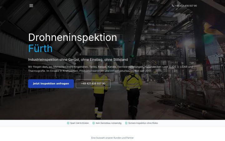 Kuvakaappaus sivustosta drohne-fuerth.de