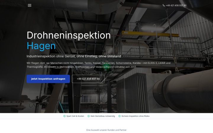 Kuvakaappaus sivustosta drohne-hagen.de