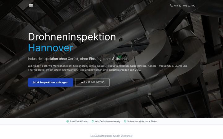 Kuvakaappaus sivustosta drohne-hannover.de
