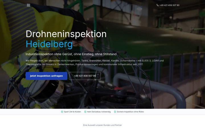 Kuvakaappaus sivustosta drohne-heidelberg.de