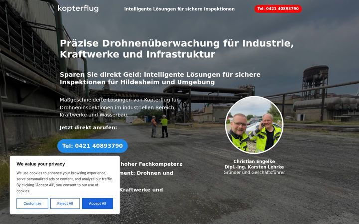 Kuvakaappaus sivustosta drohne-hildesheim.de
