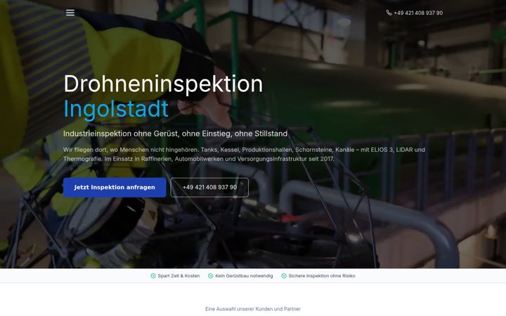 Kuvakaappaus sivustosta drohne-ingolstadt.de