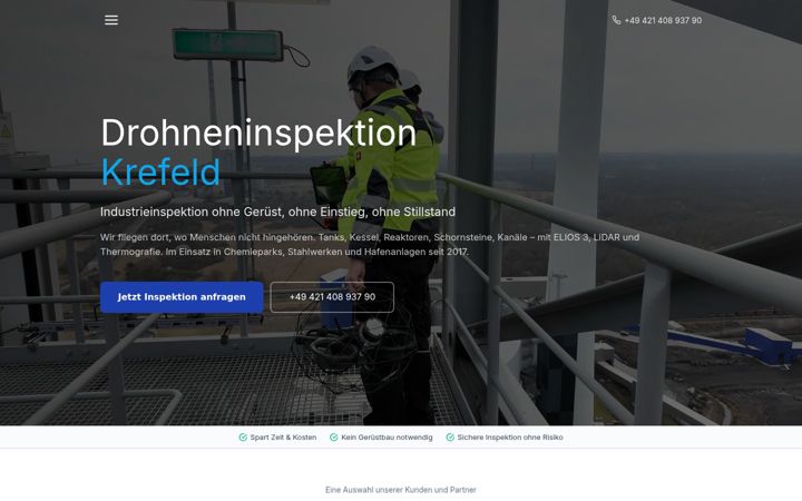 Kuvakaappaus sivustosta drohne-krefeld.de