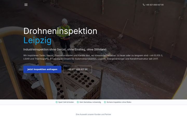 Kuvakaappaus sivustosta drohne-leipzig.de