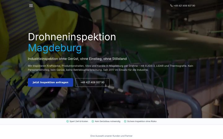 Kuvakaappaus sivustosta drohne-magdeburg.de