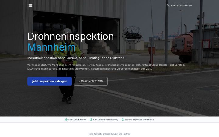 Kuvakaappaus sivustosta drohne-mannheim.de