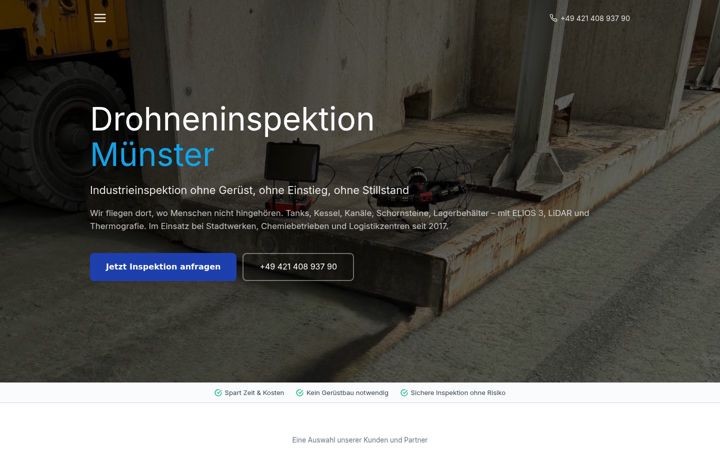 Kuvakaappaus sivustosta drohne-muenster.de