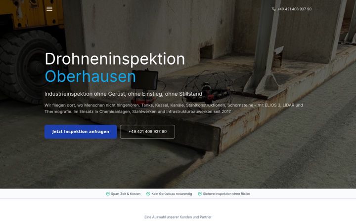 Kuvakaappaus sivustosta drohne-oberhausen.de