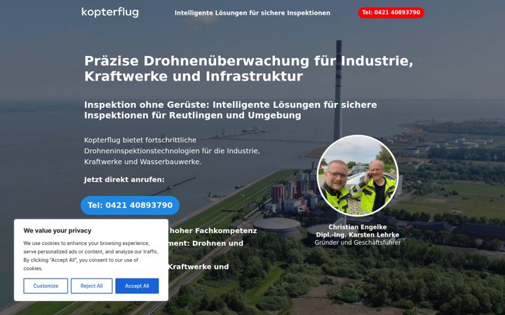 Kuvakaappaus sivustosta drohne-reutlingen.de
