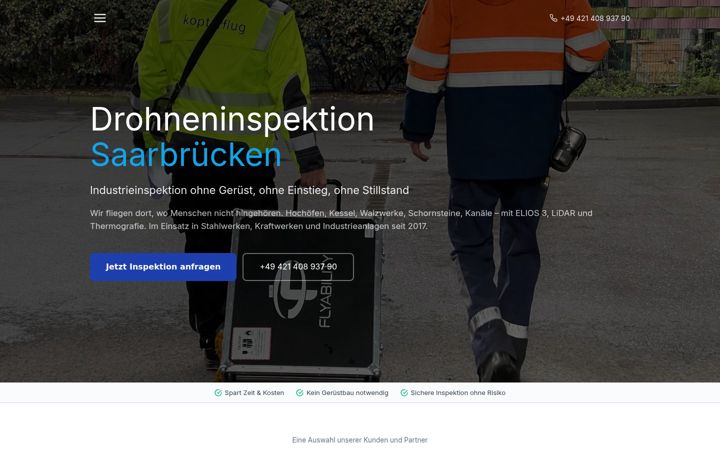 Kuvakaappaus sivustosta drohne-saarbruecken.de
