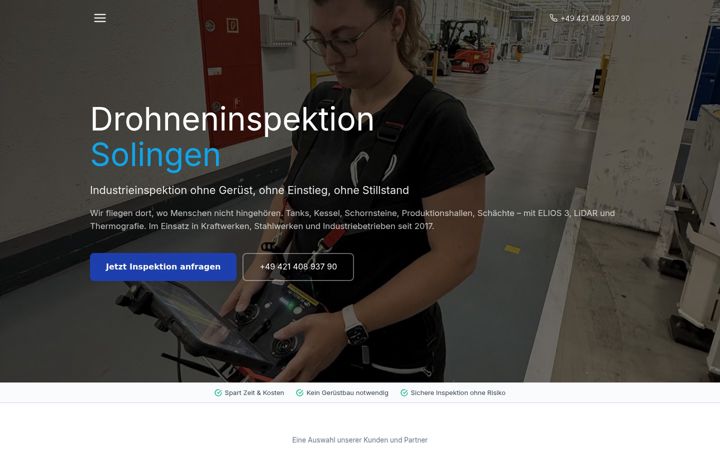 Kuvakaappaus sivustosta drohne-solingen.de