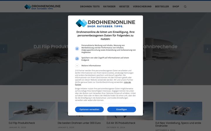 Kuvakaappaus sivustosta drohnenonline.de