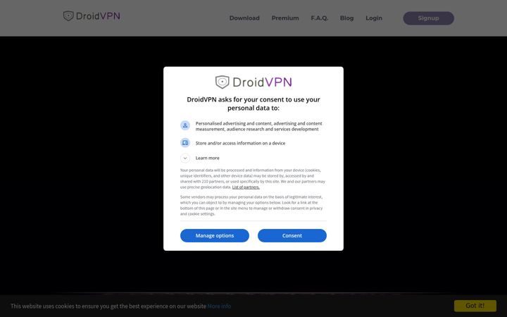 Screenshot of droidvpn.com