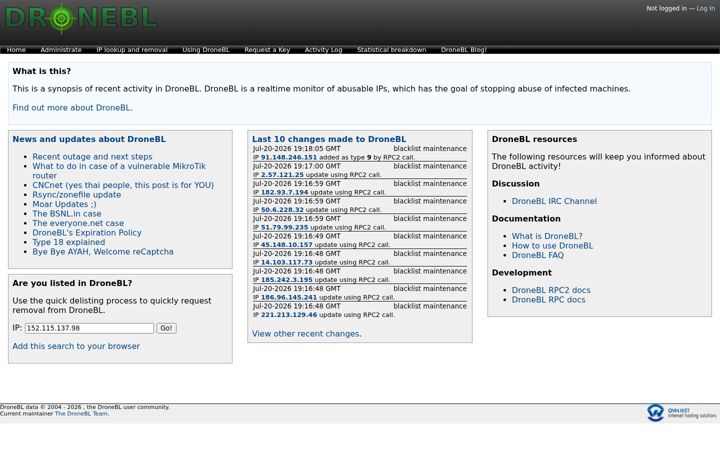 Screenshot of dronebl.org