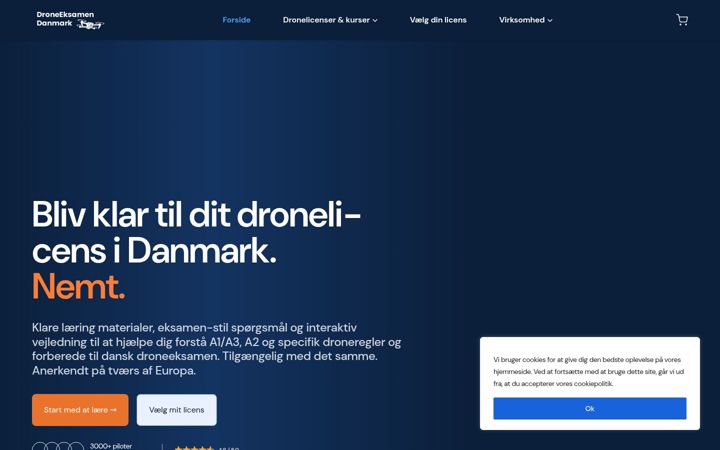 Snimka zaslona za droneeksamen.dk
