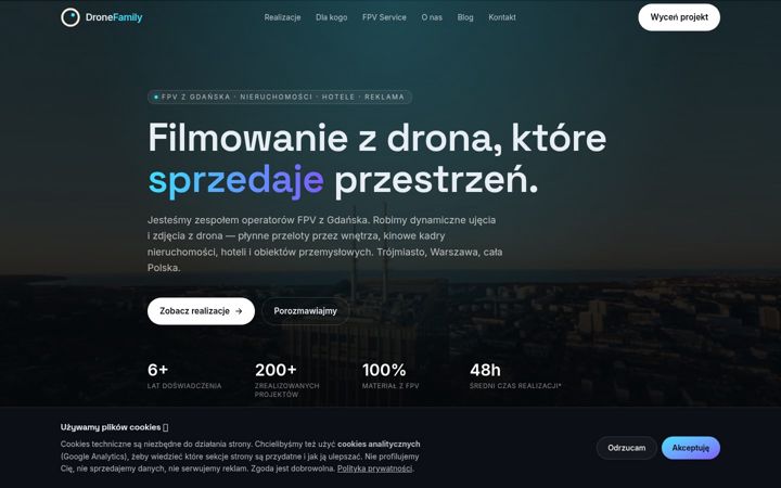 Kuvakaappaus sivustosta dronefamily.pl