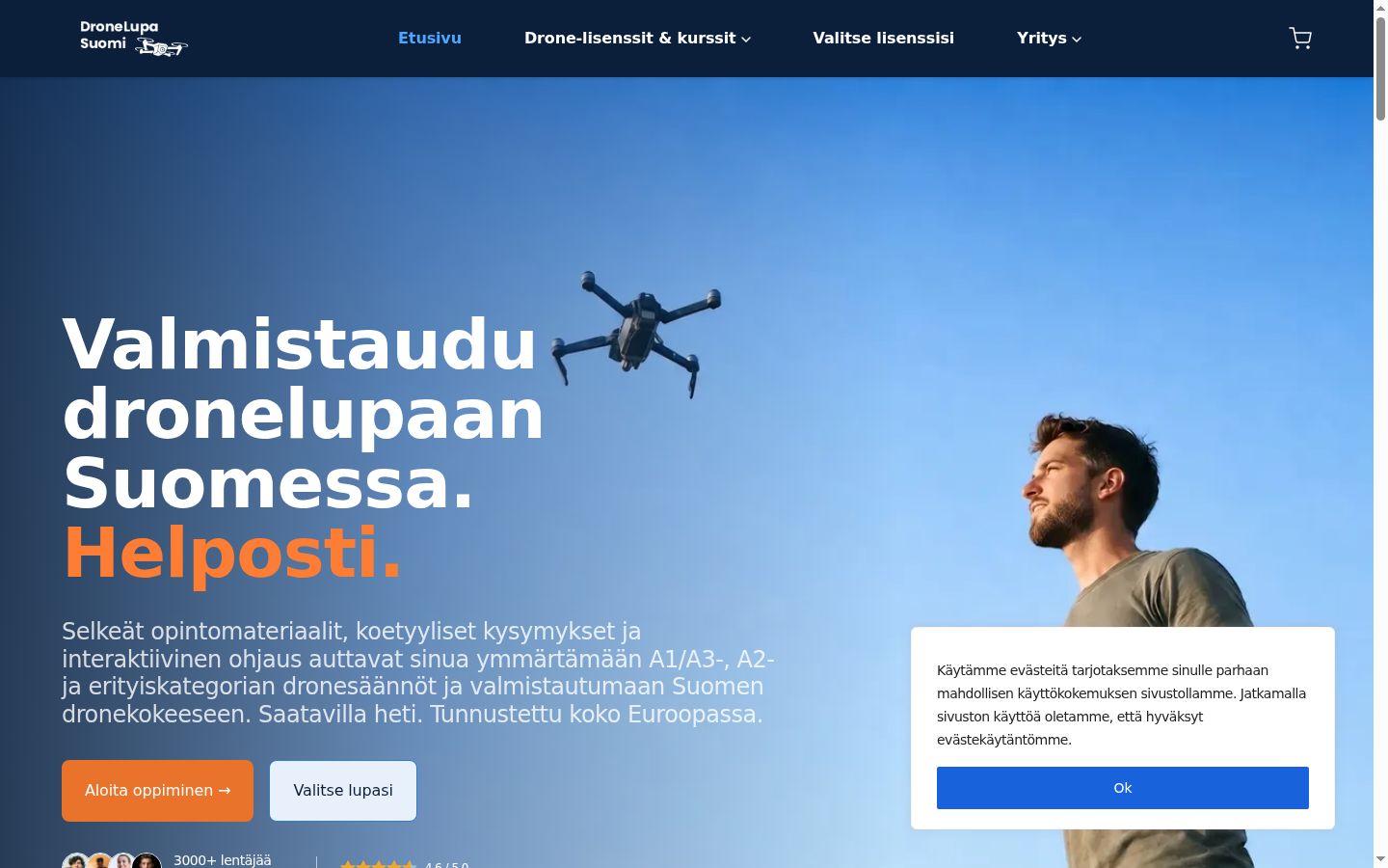Skärmbild av samtyckesbannern som visades före någon interaktion