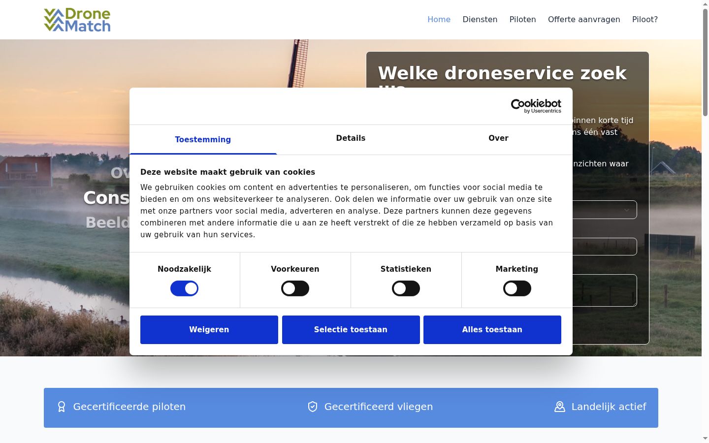 Screenshot del banner di consenso mostrato prima di qualsiasi interazione