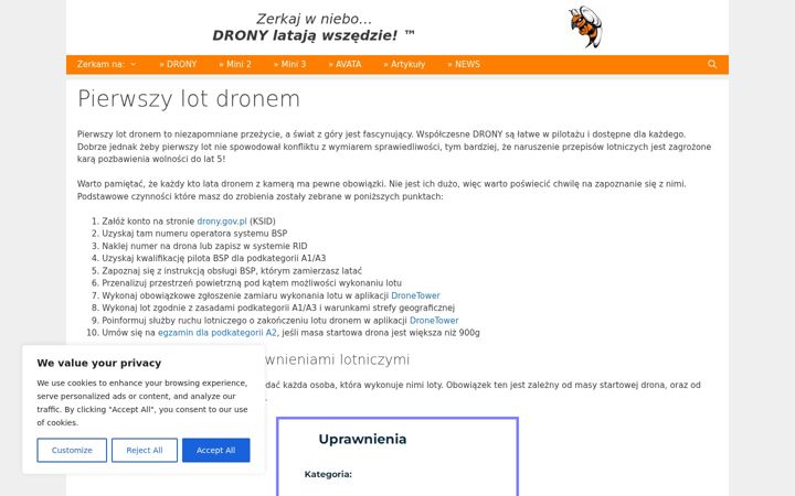 Kuvakaappaus sivustosta drony.pl