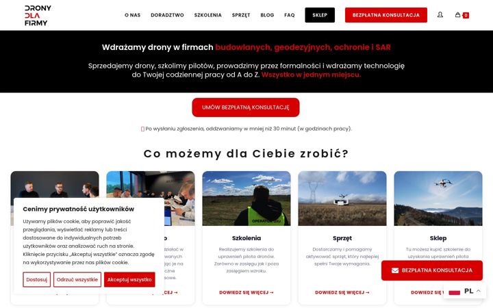 Kuvakaappaus sivustosta dronydlafirmy.pl