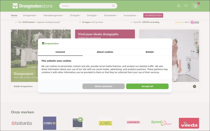 Screenshot di droogmolenstore.nl