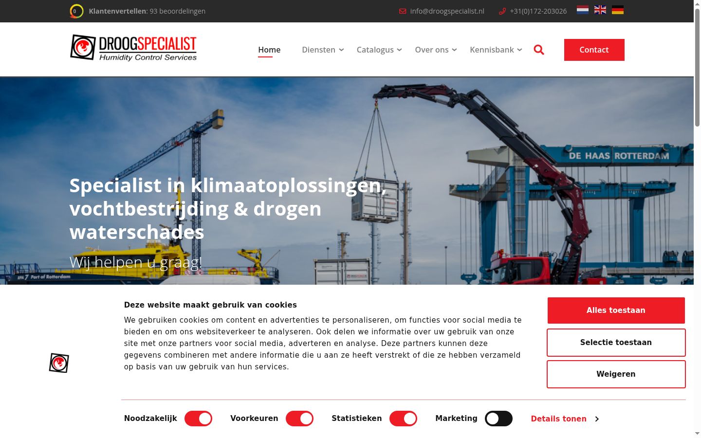 Screenshot van de toestemmingsbanner zoals getoond vóór enige interactie