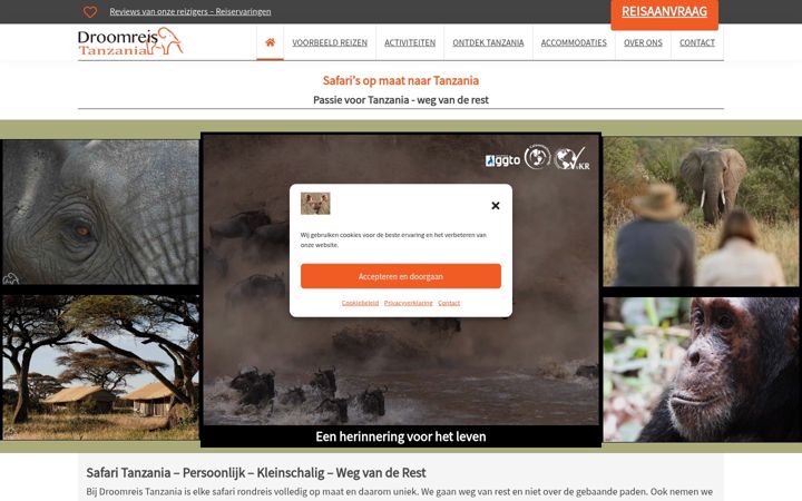 Screenshot di droomreistanzania.nl