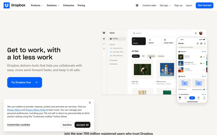 Екранна снимка на dropbox.com