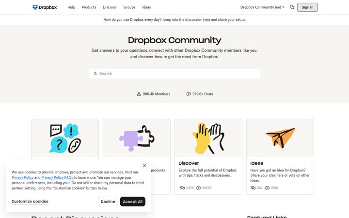Skærmbillede af dropboxforum.com