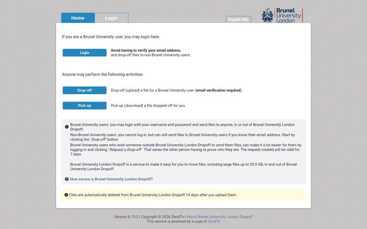 Screenshot di dropoff.brunel.ac.uk