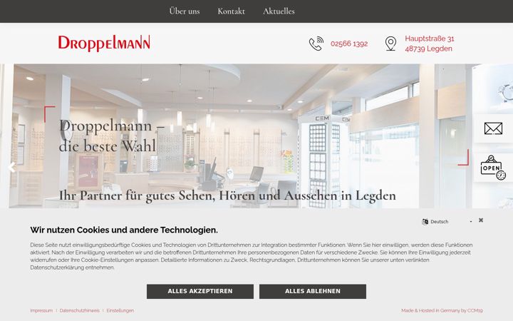 Kuvakaappaus sivustosta droppelmann-legden.de