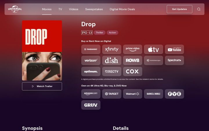 Screenshot of dropthemovie.com