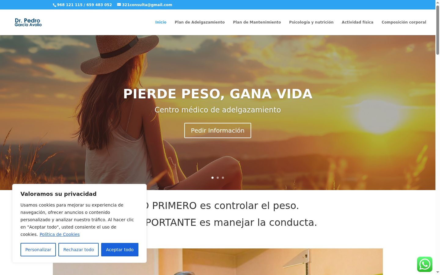 Captura de pantalla del banner de consentimiento mostrado antes de cualquier interacción