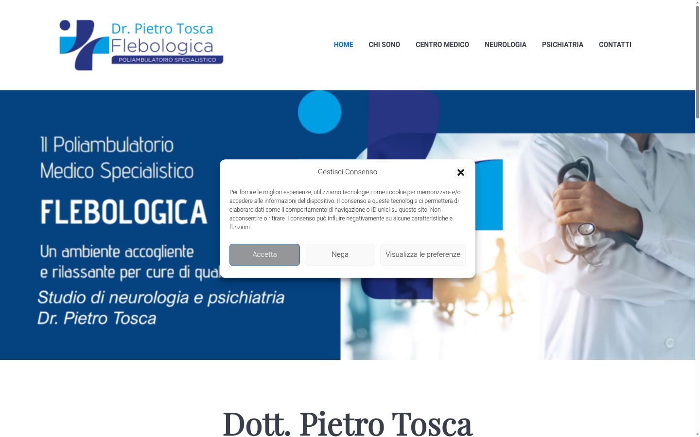 Screenshot del banner di consenso mostrato prima di qualsiasi interazione