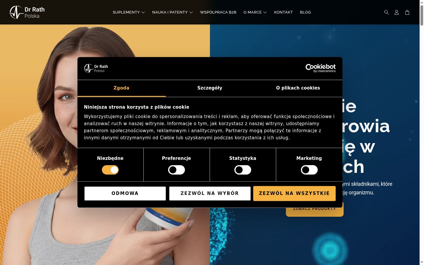 Captura de pantalla del banner de consentimiento mostrado antes de cualquier interacción