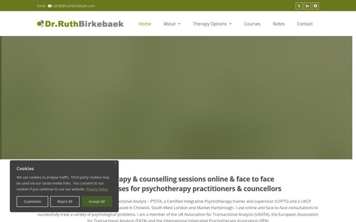 Screenshot of drruthbirkebaek.com