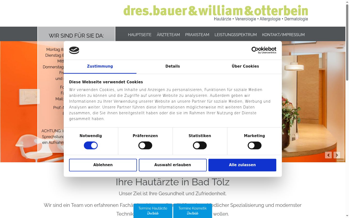 Screenshot des Einwilligungsbanners vor jeglicher Interaktion