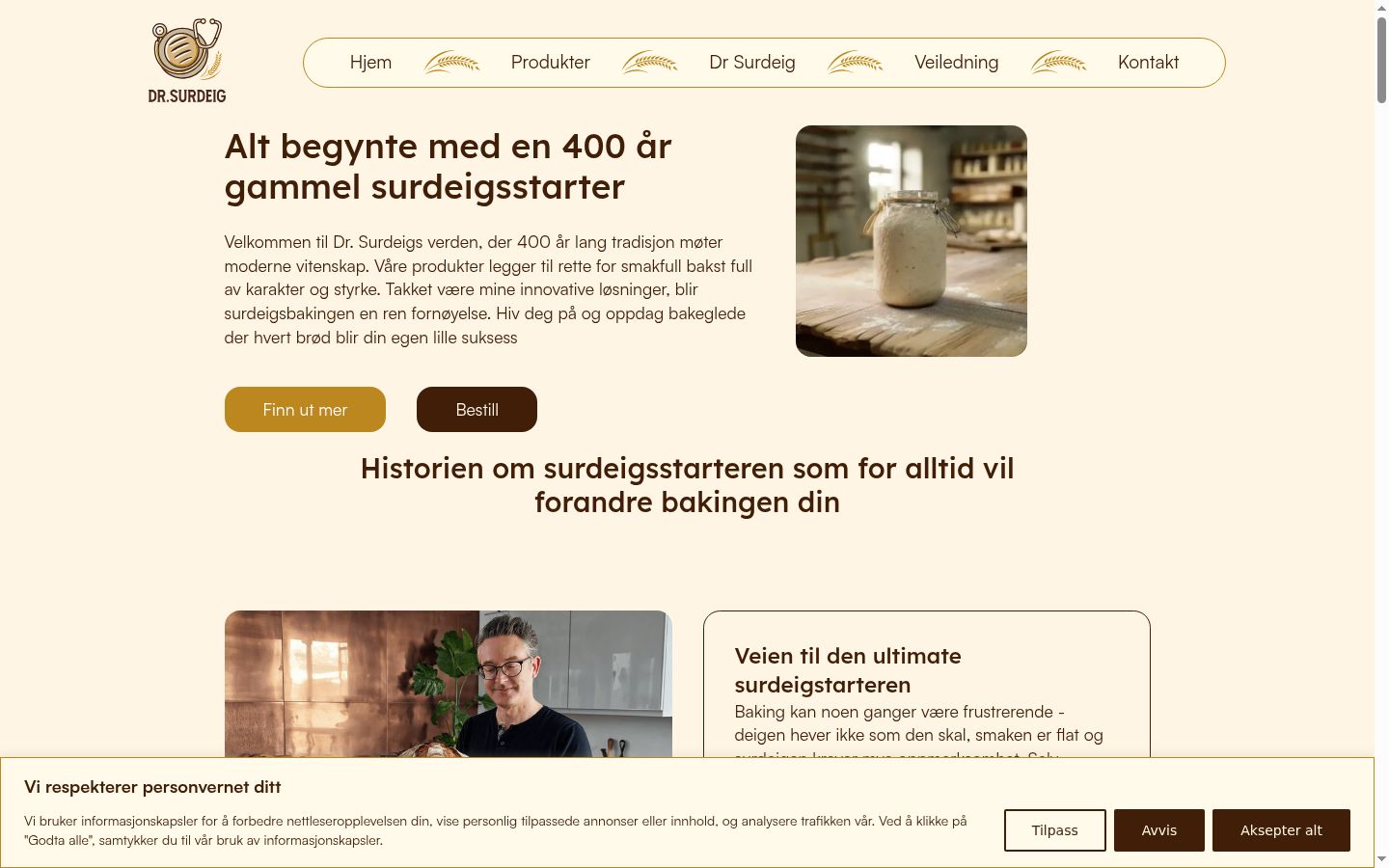 Skærmbillede af samtykkebanneret, som det blev vist før nogen interaktion
