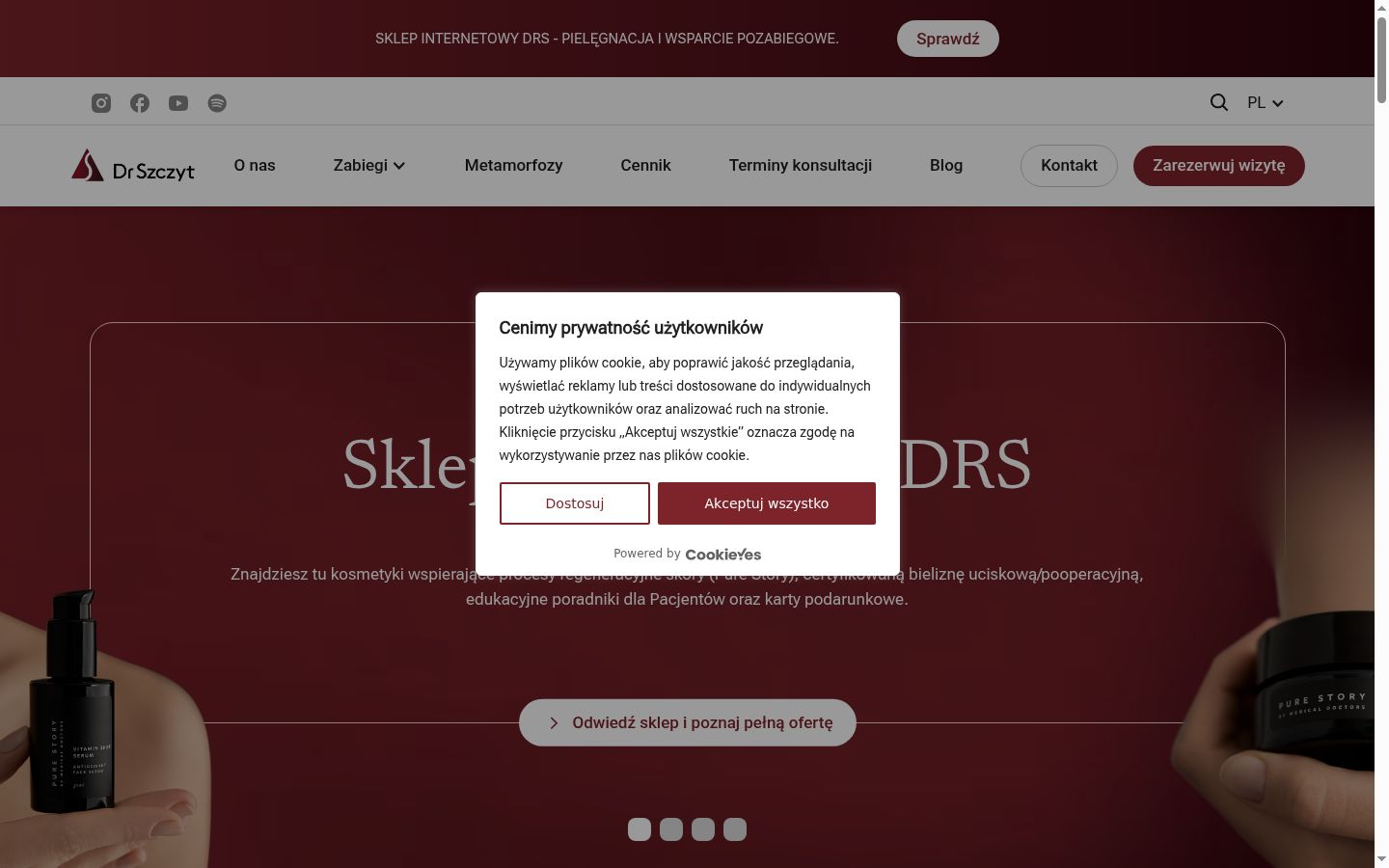 Captura de ecrã do banner de consentimento apresentado antes de qualquer interação
