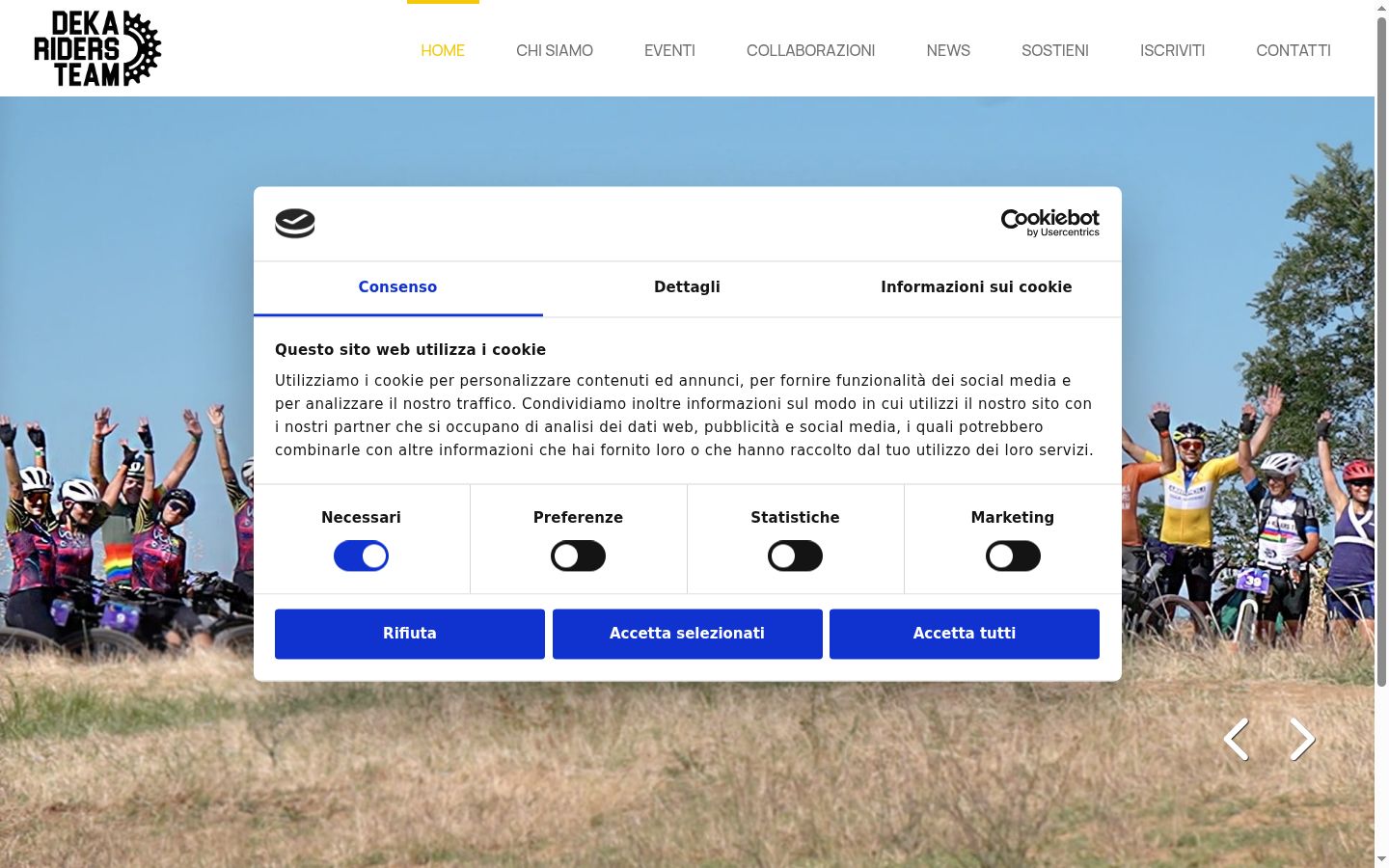 Screenshot del banner di consenso mostrato prima di qualsiasi interazione