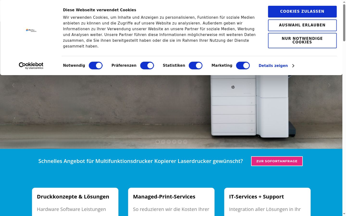Screenshot des Einwilligungsbanners vor jeglicher Interaktion