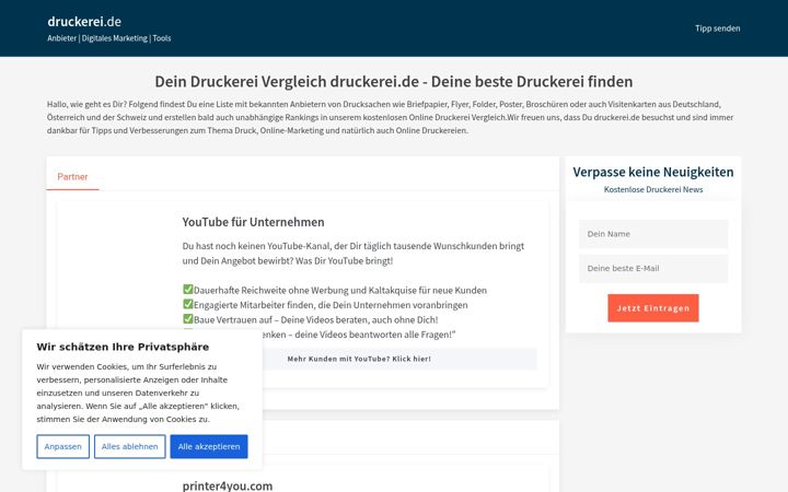 Screenshot of druckerei.de